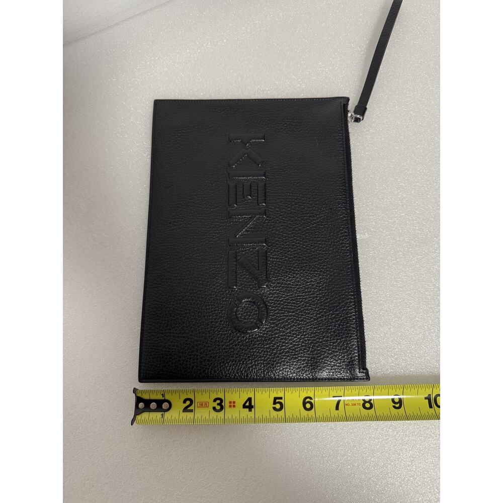 Kenzo Pouch Bag Leather Clutch Wristlet Zip Case Travel Unisex Embossed Black - Picture 7 of 11